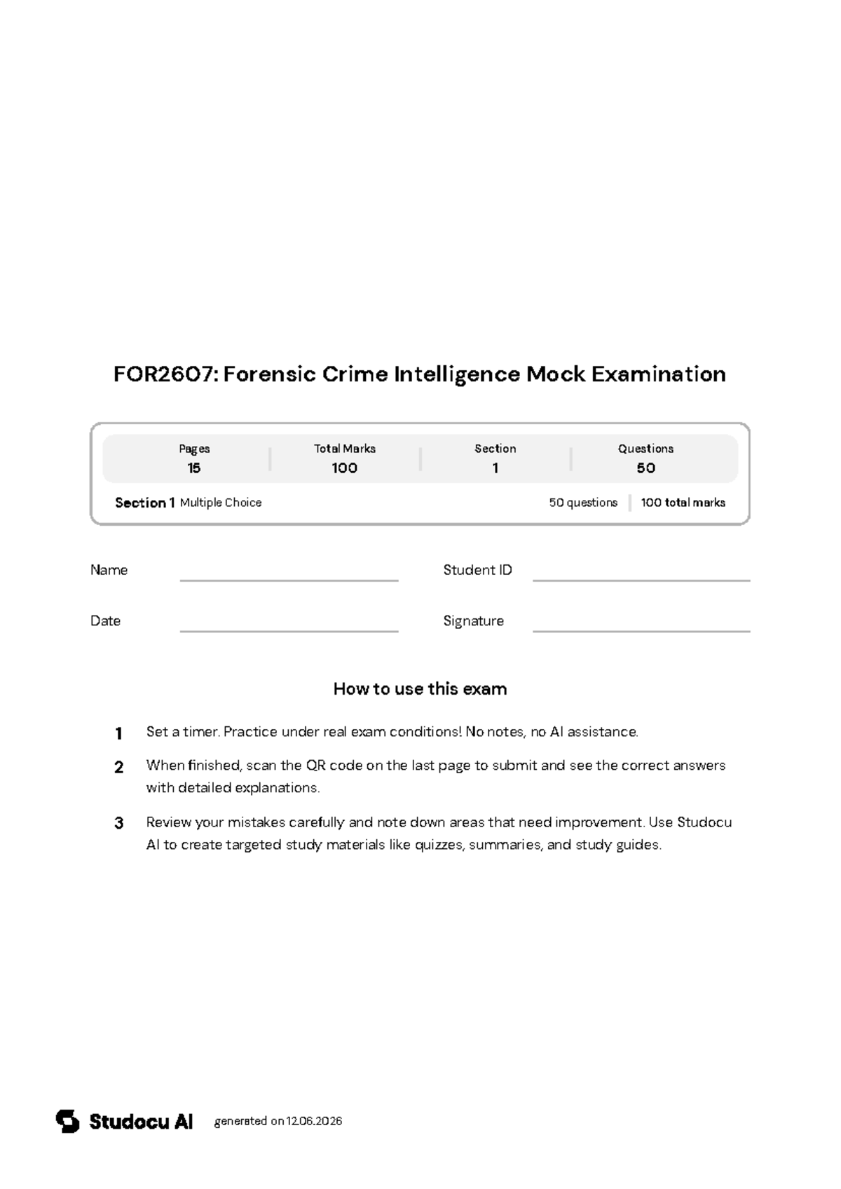 FOR2607: Forensic Crime Intelligence Mock Exam - Studocu