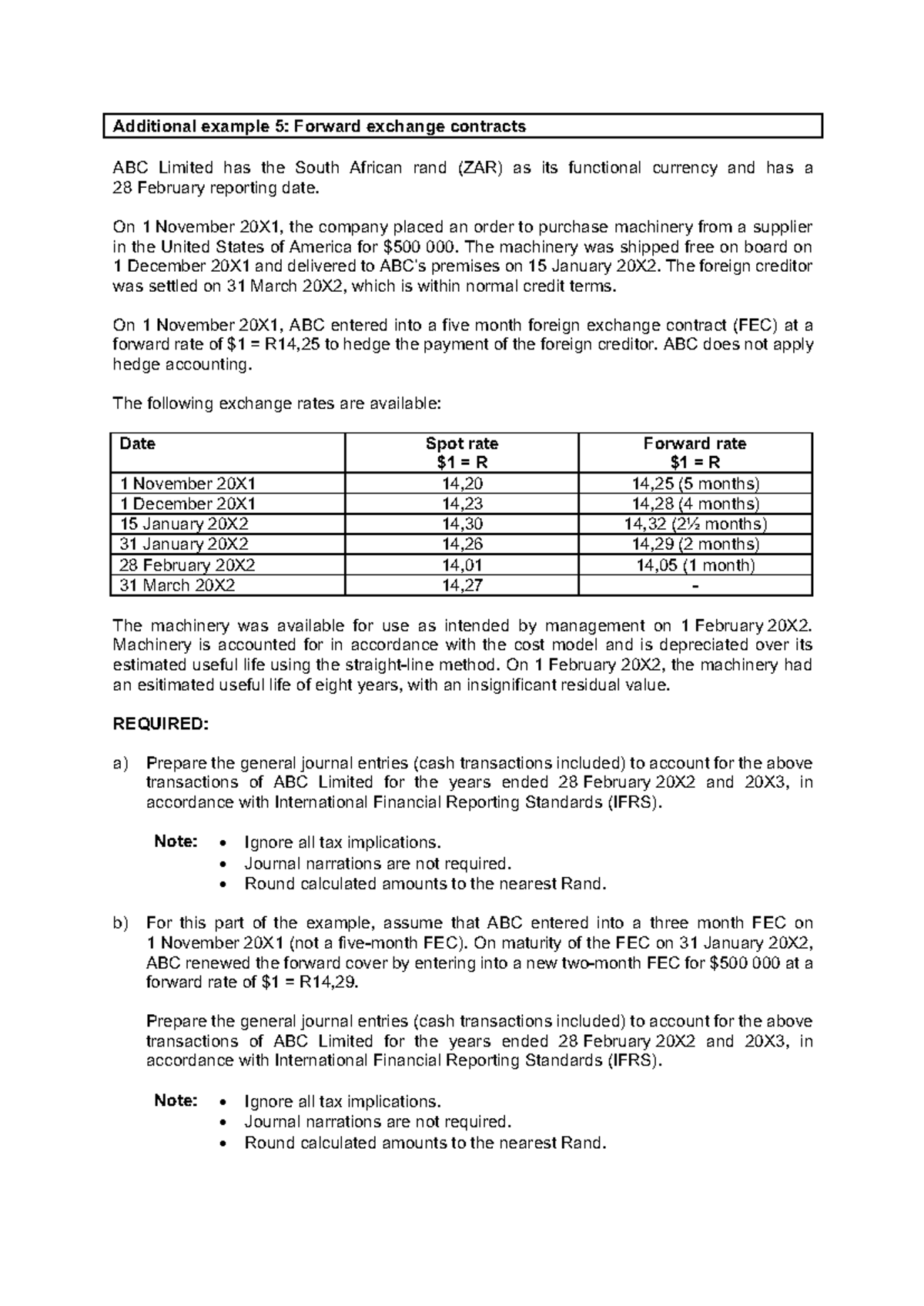ABC Limited: Journal Entries for FEC & Machinery (IFRS) - Example 5 ...
