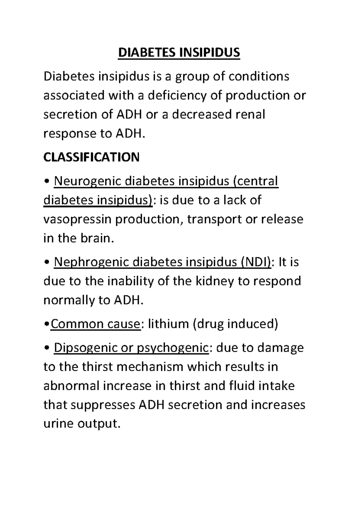 Diabetes Insipidus   INC Syllabus, useful, endocrine system ...