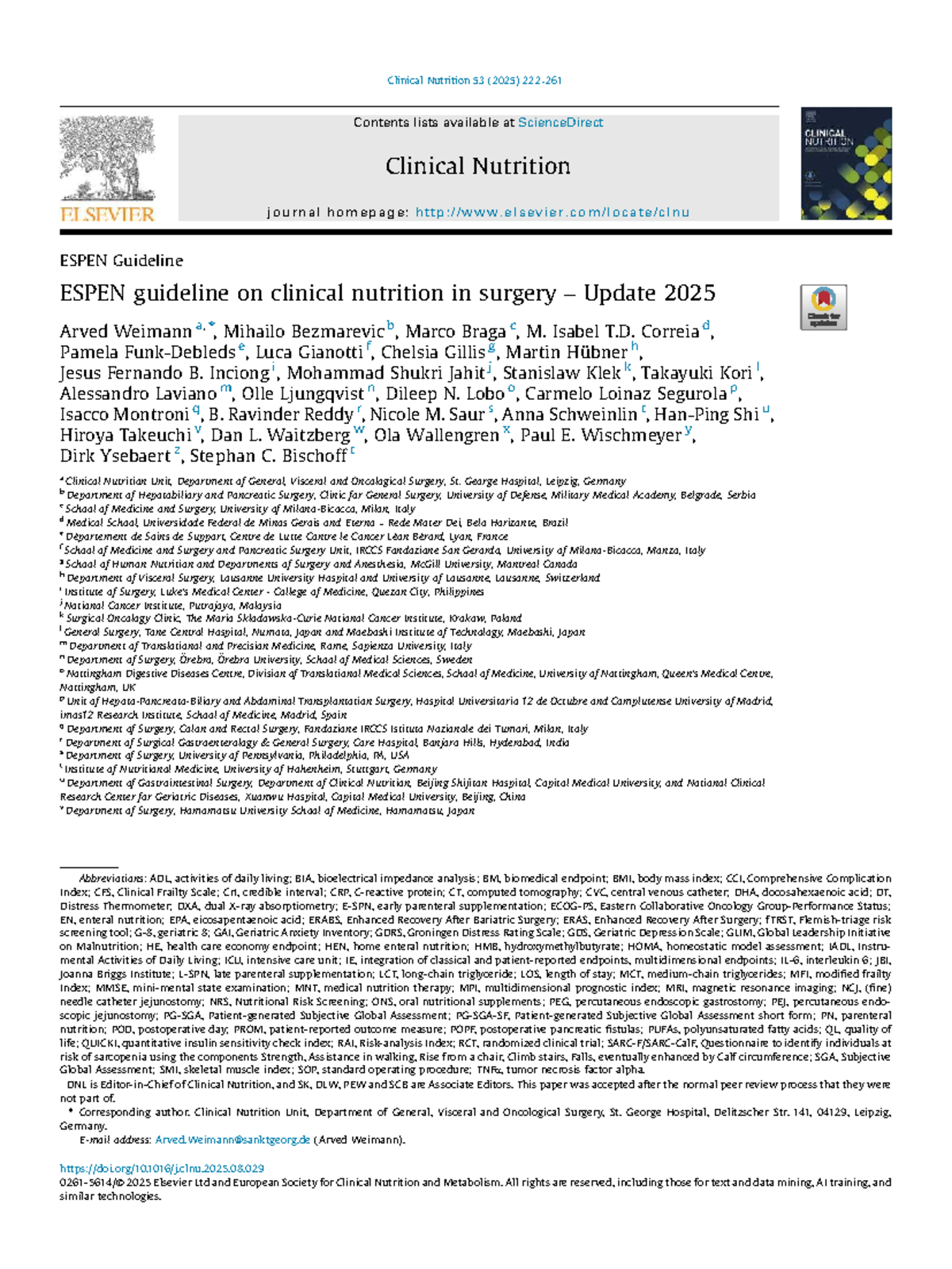 ESPEN Guideline on Clinical Nutrition in Surgery - Update 2025 - Studocu