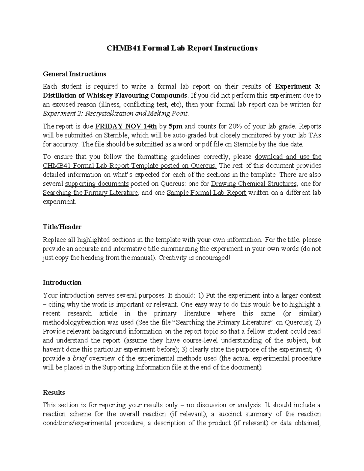 CHMB41 Lab Report Guidelines for Experiment 3: Distillation of Whiskey ...