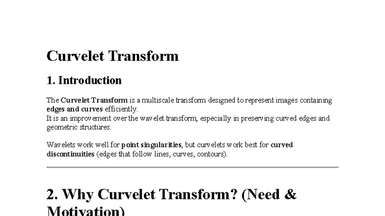 Curvelet Transform: An In-Depth Introduction and Comparison - Studocu