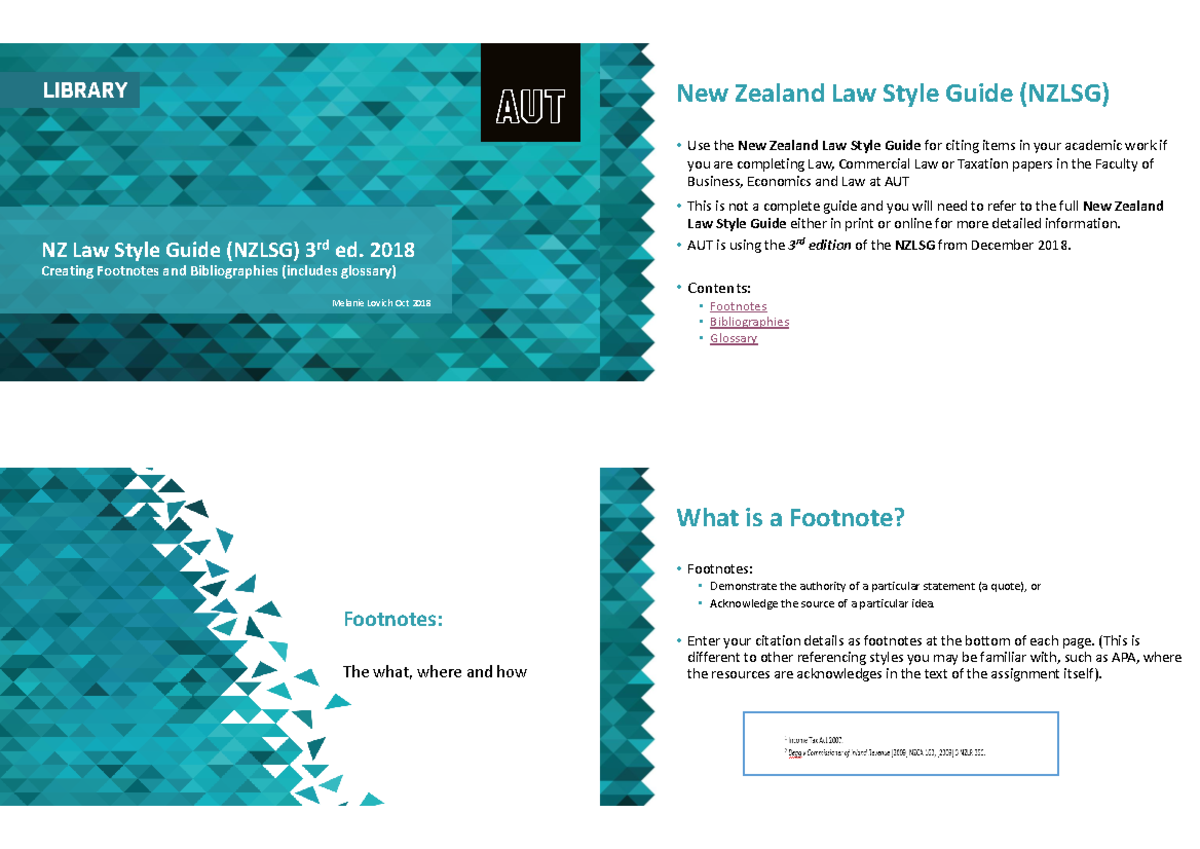 NZ Law Style Guide (NZLSG) Footnotes and Bibliographies Guide - Studocu