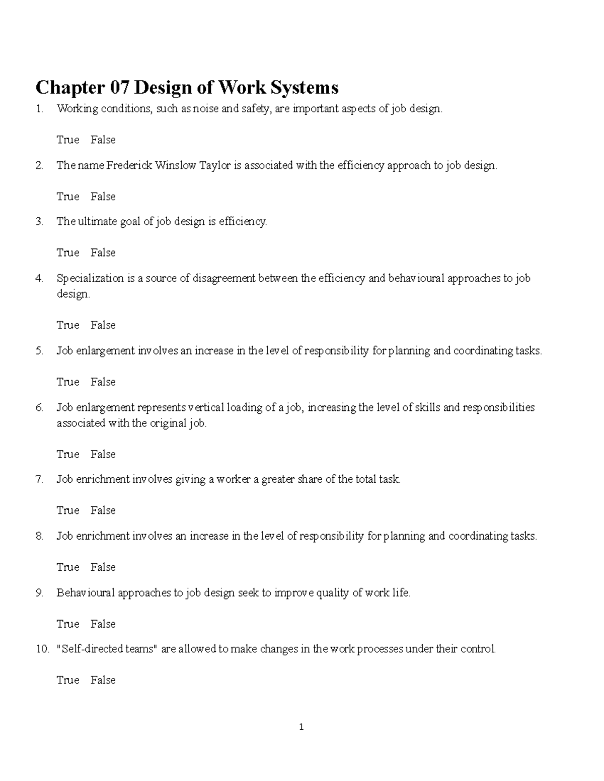 Chapter 07 Design of Work S - Working conditions, such as noise and ...