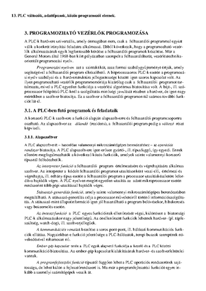 PLC szabvány szerinti funkciói és hardver felépítése - 2. Ismertesse a ...