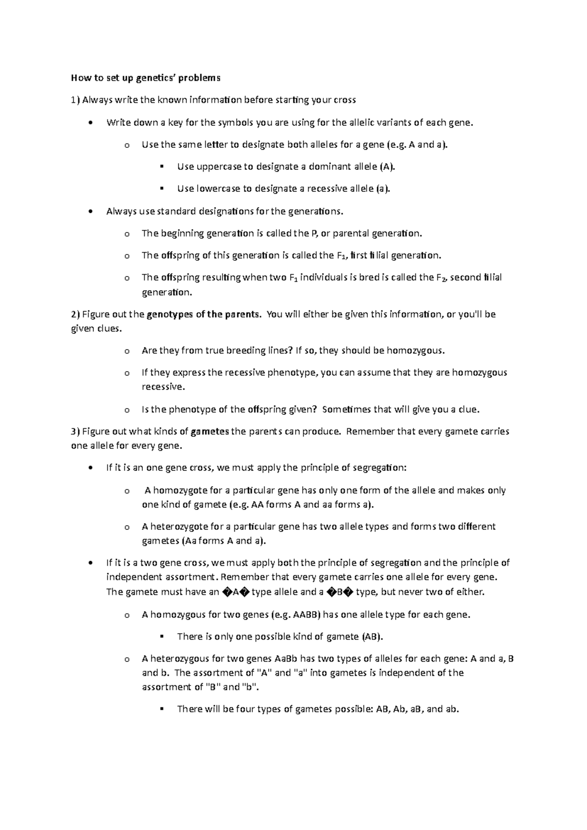 Genetics Setup Guide: Punnett Squares & Gamete Determination - Studocu