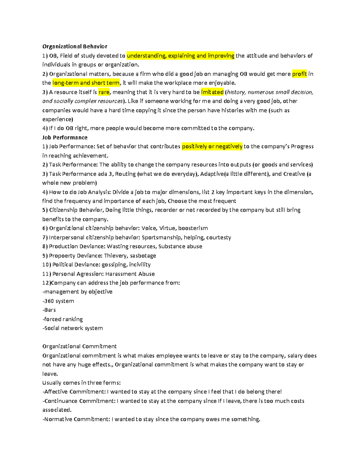 OB 101: Final Exam Summary Notes on Organizational Behavior Concepts ...