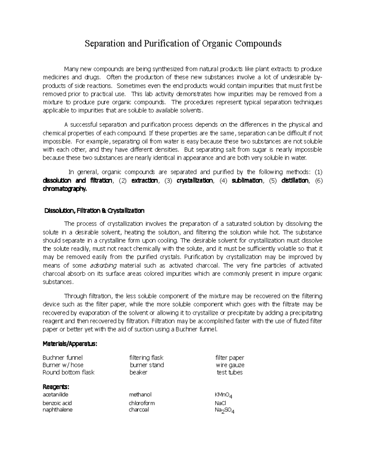 Separation & Purification of Organic Compounds Lesson Notes - Studocu
