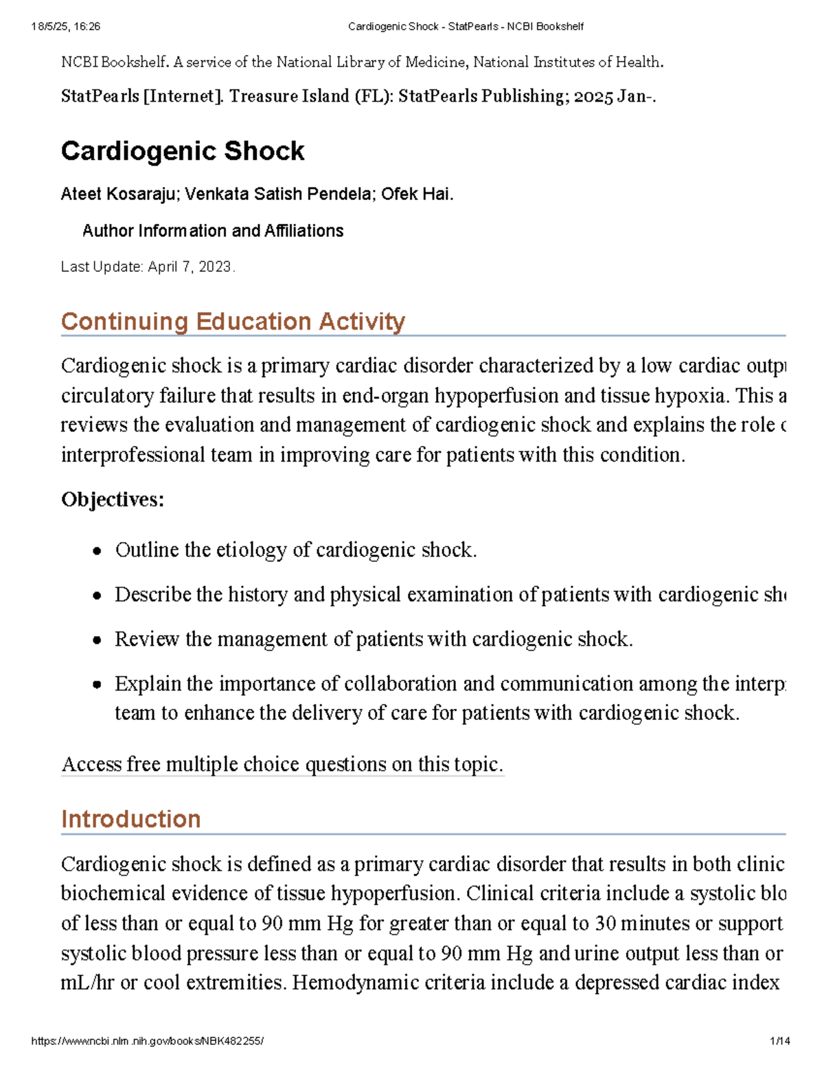16:26 Cardiogenic Shock: Evaluation, Management, and Outcomes ...