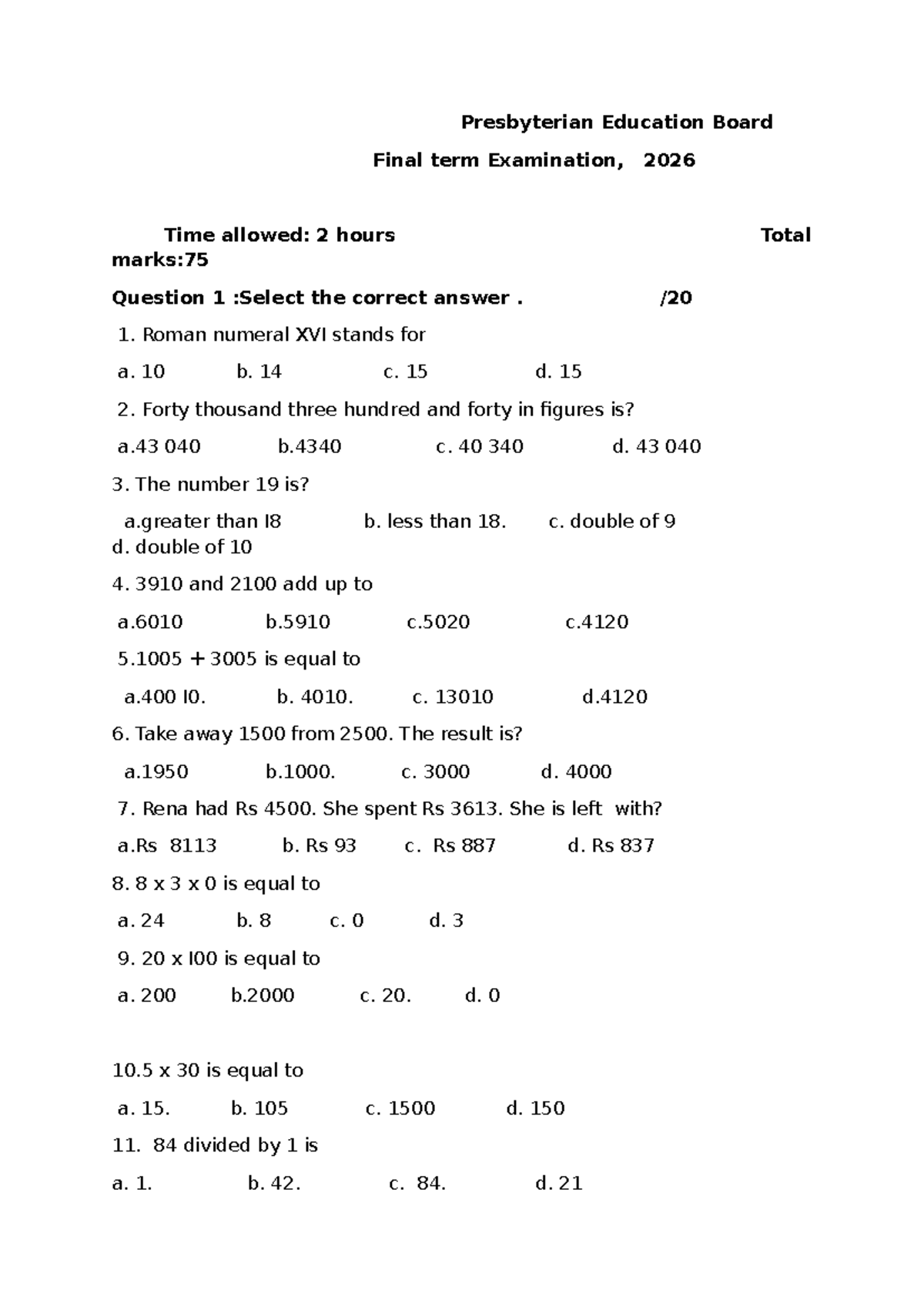 MTH001 Final Exam: Elementary Mathematics Questions & Answers - Studocu