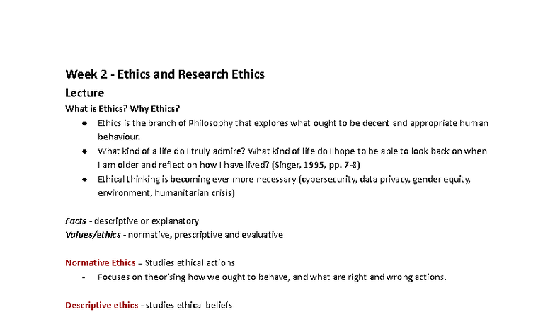 PSYU3399 - Week 2 Ethics & Research Ethics Lecture Notes - Studocu