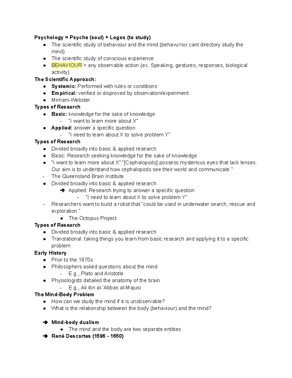PSY101 Lecture Notes: Introduction to Psychology - Studocu