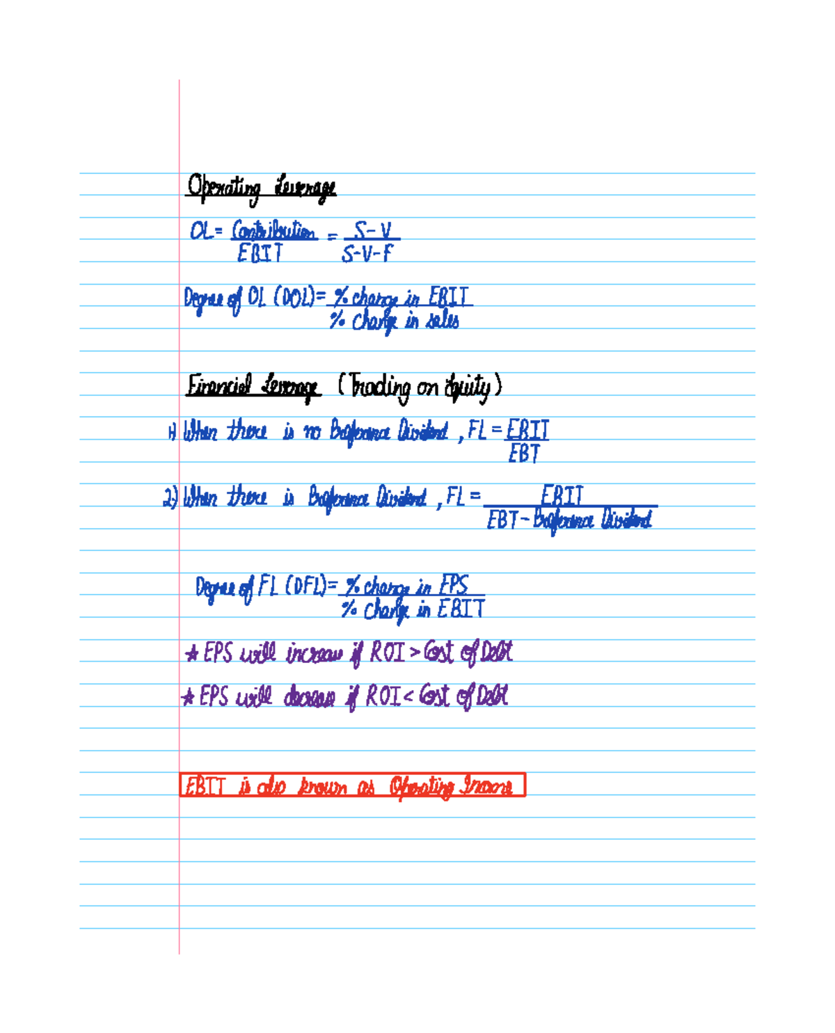 Leverage 2 - Basic notes - Operating Leverage OL Cotyledon Degree of 01 ...