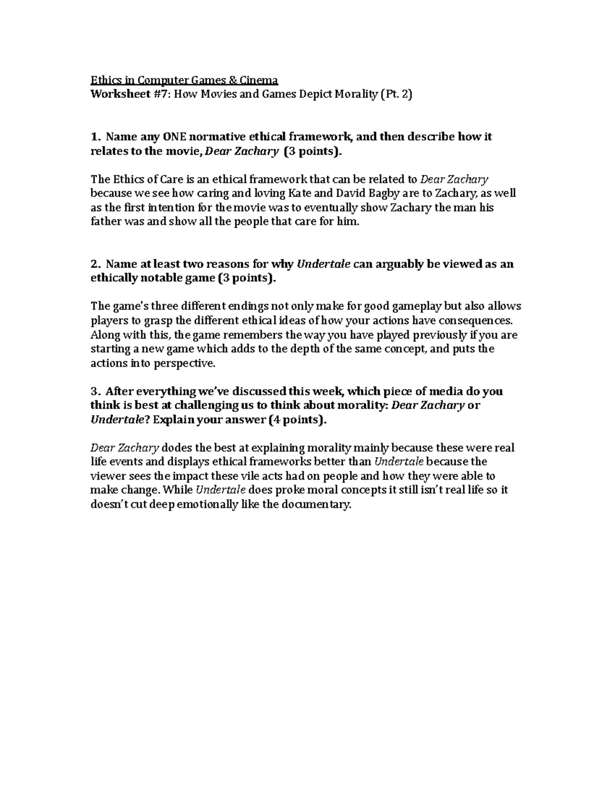 Worksheet #7 - Three questions on the week 7 lecture on How Movies and ...