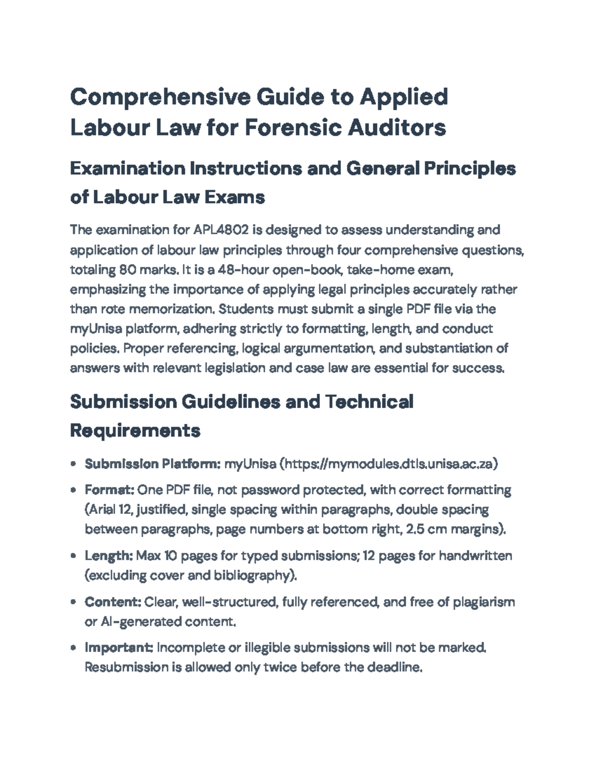 Comprehensive Study Guide for APL4802: Labour Law Exam Principles - Studocu