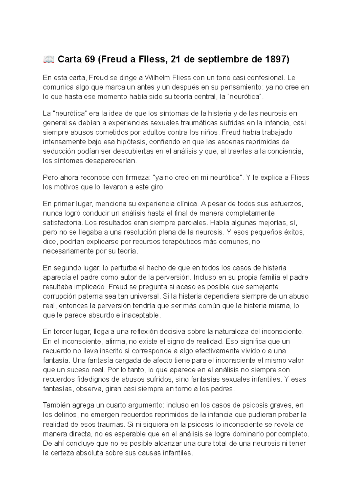 Carta 69 de Freud a Fliess: Reflexiones sobre la Histeria y la ...
