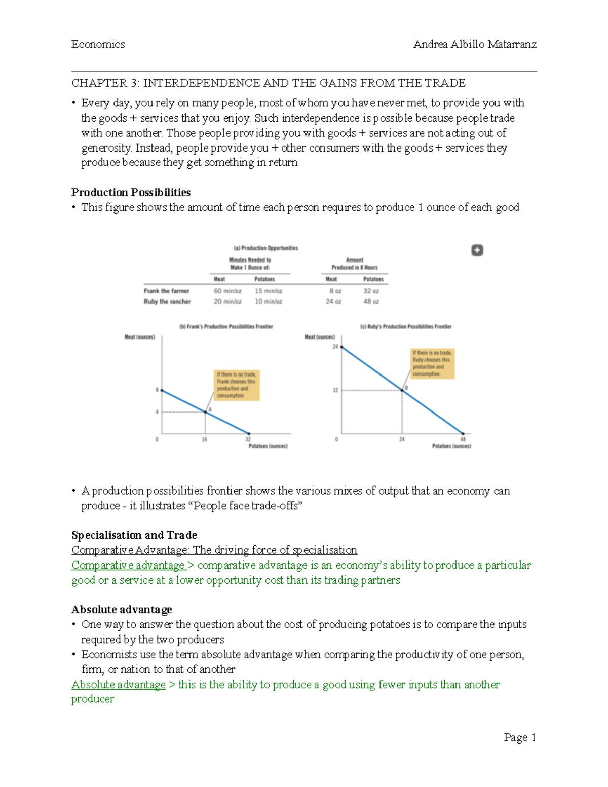 Chapter 3: Interdependence & Gains from Trade in Economics - Studocu