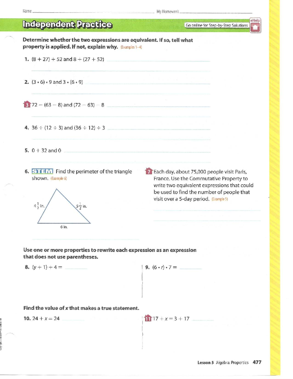 Math WB pg478: Algebra Properties & Equivalent Expressions - Studocu