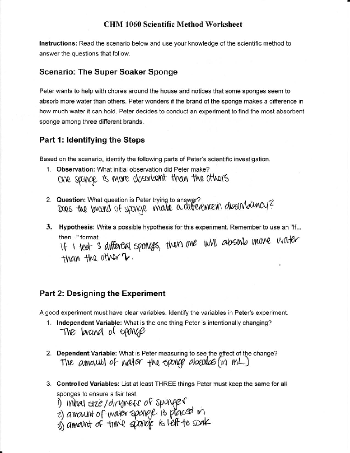 CHM 1tI60 Scientific Method Worksheet Instructions - Studocu