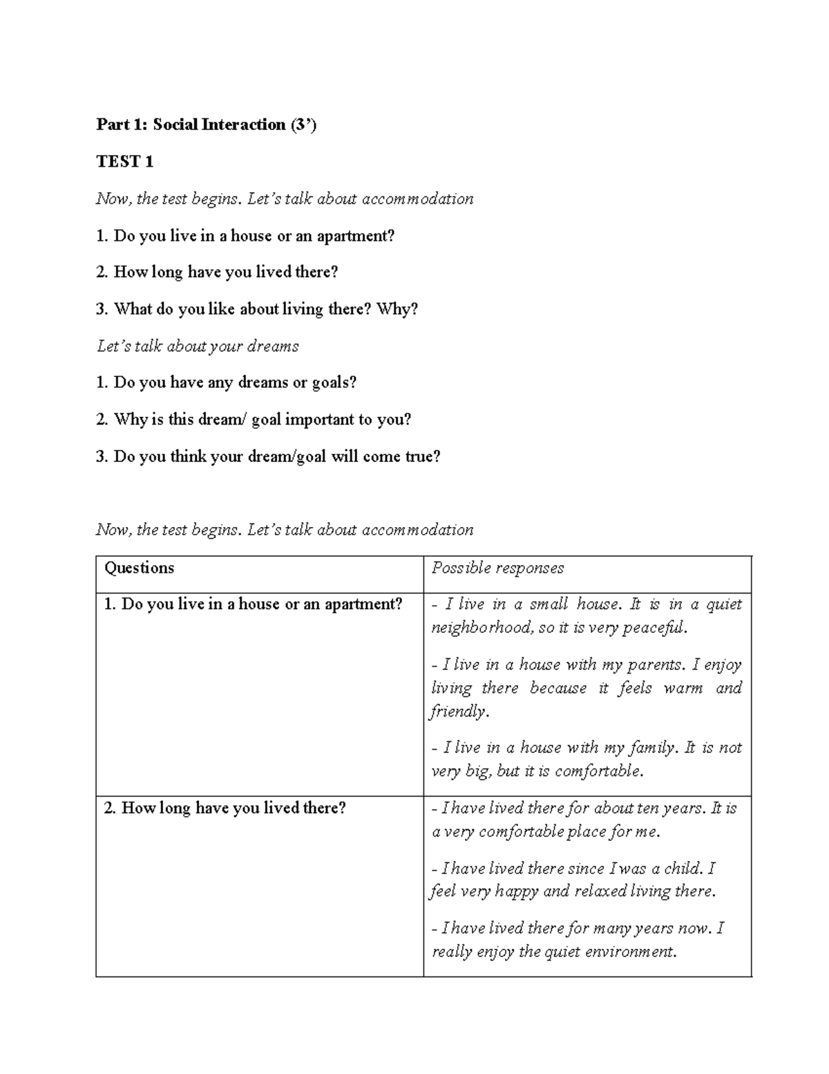 Speaking Part 1: Social Interaction Test 1 and 2 - Studocu