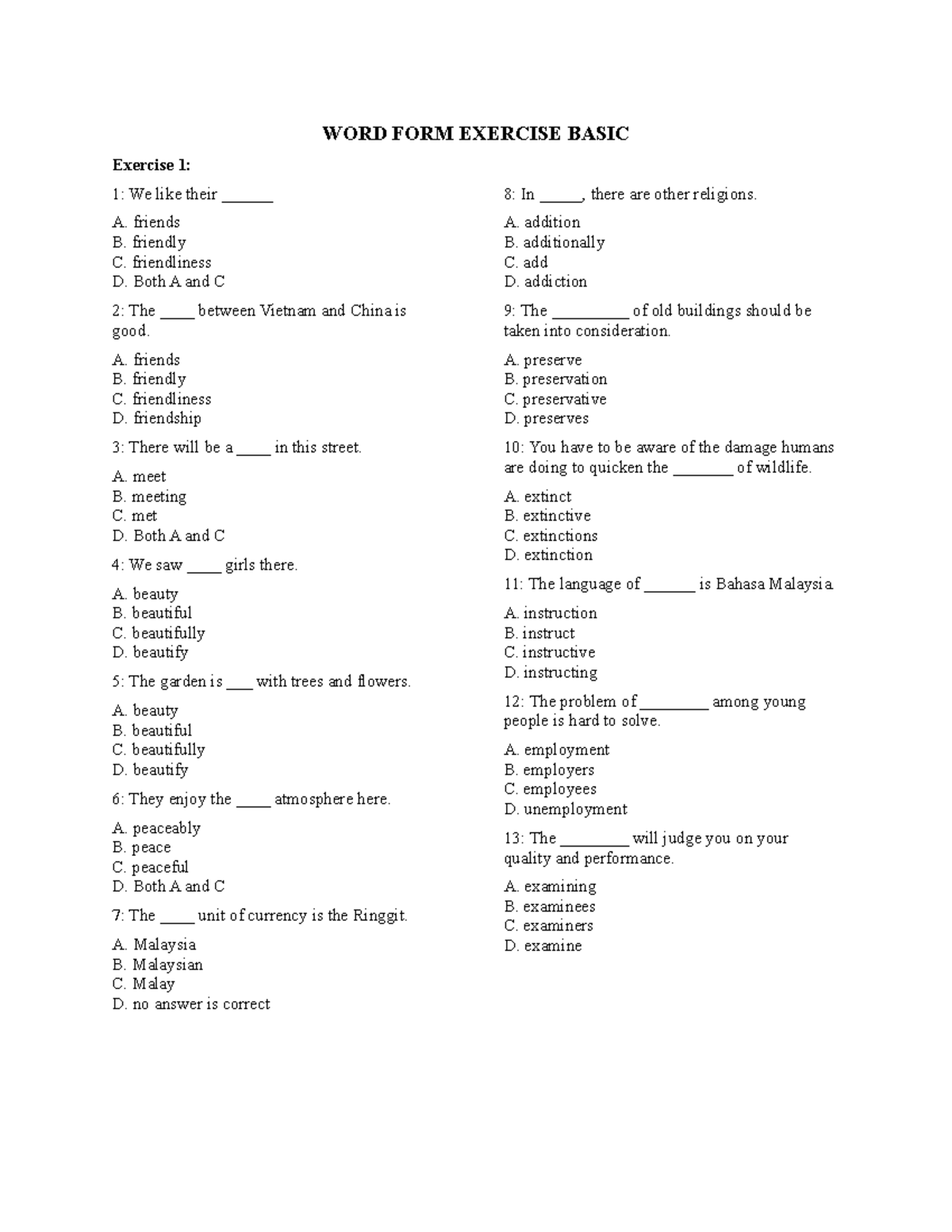 WORD FORM Exercise Basics - Practice Questions and Answers - Studocu