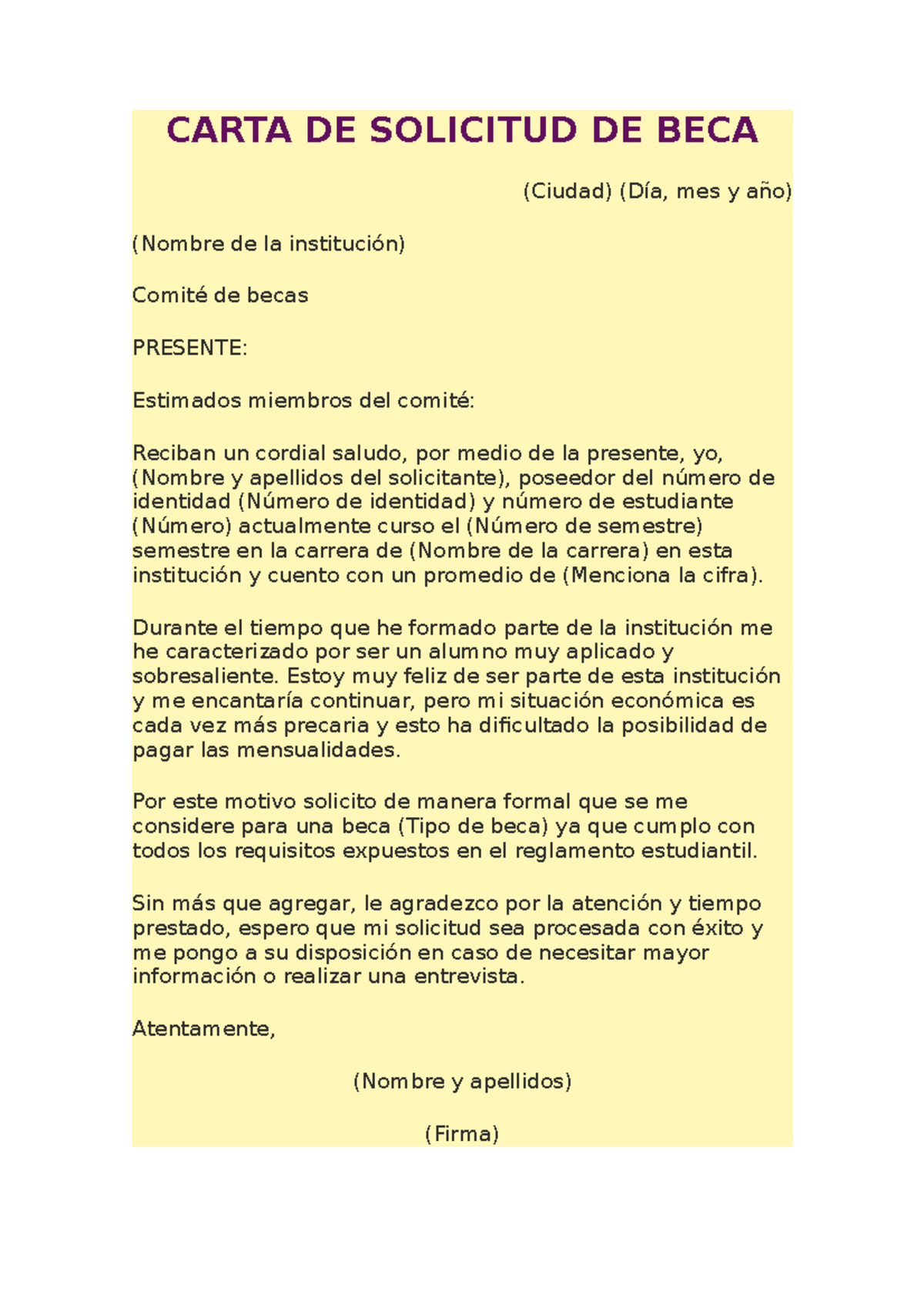 Carta Solicitud De Beca Pdf Images