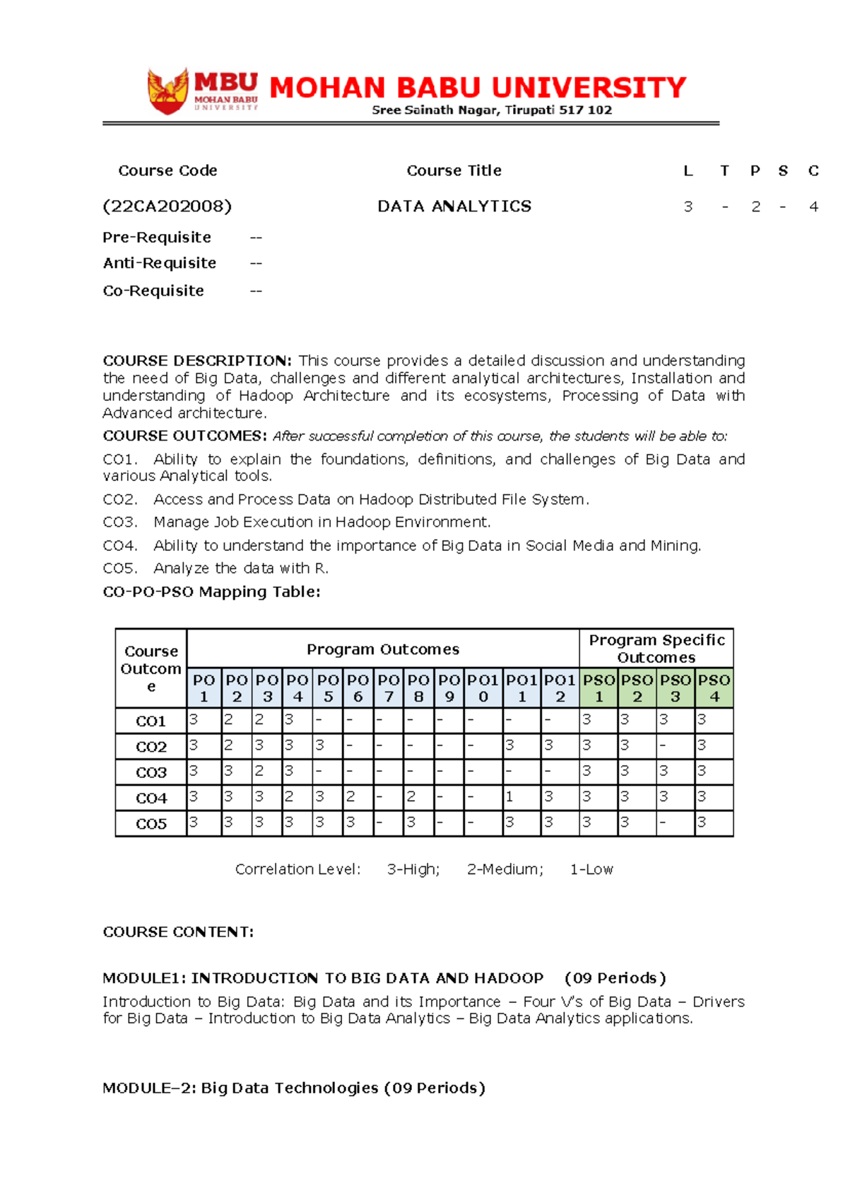 DATA Analytics Course (22CA202008): Overview & Outcomes Summary - Studocu