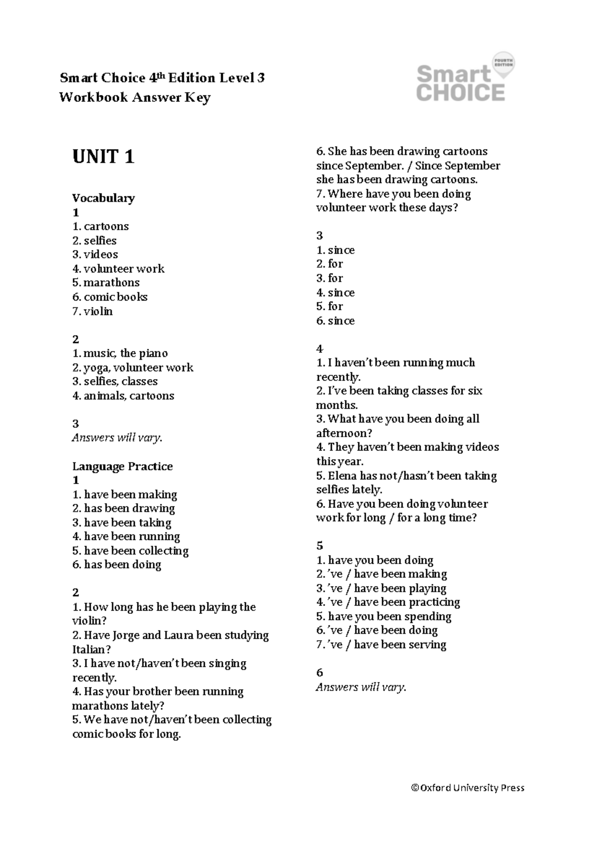 Smart Choice 4th Edition Level 3 Workbook Answer Key - Studocu
