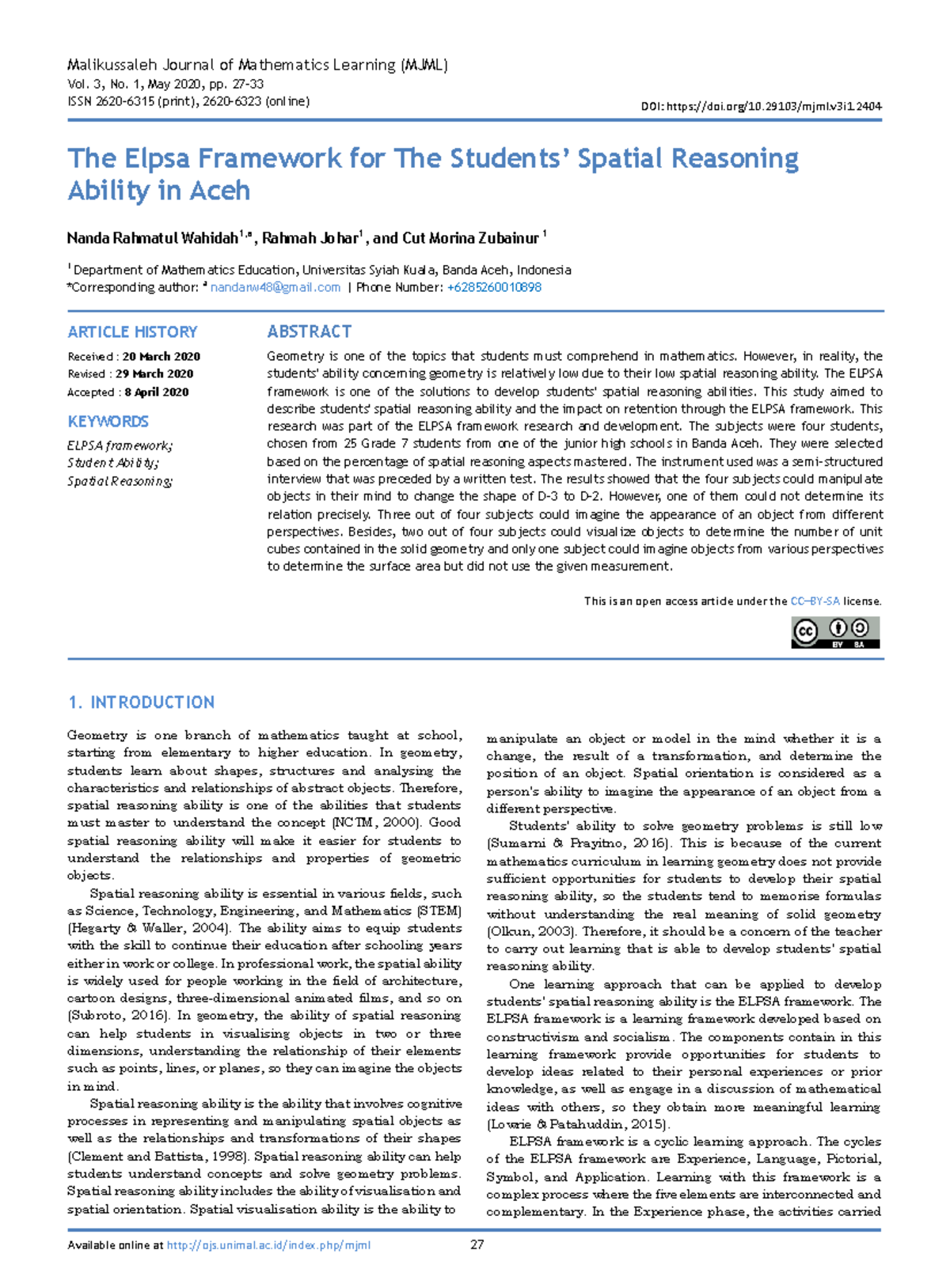 The ELPSA Framework: Enhancing Spatial Reasoning in Grade 7 Students ...