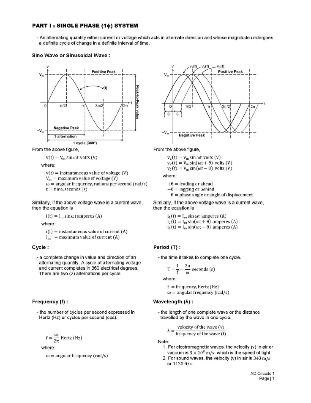 AC Circuits (EE101) Cheat Sheet: Key Concepts & Formulas - Studocu