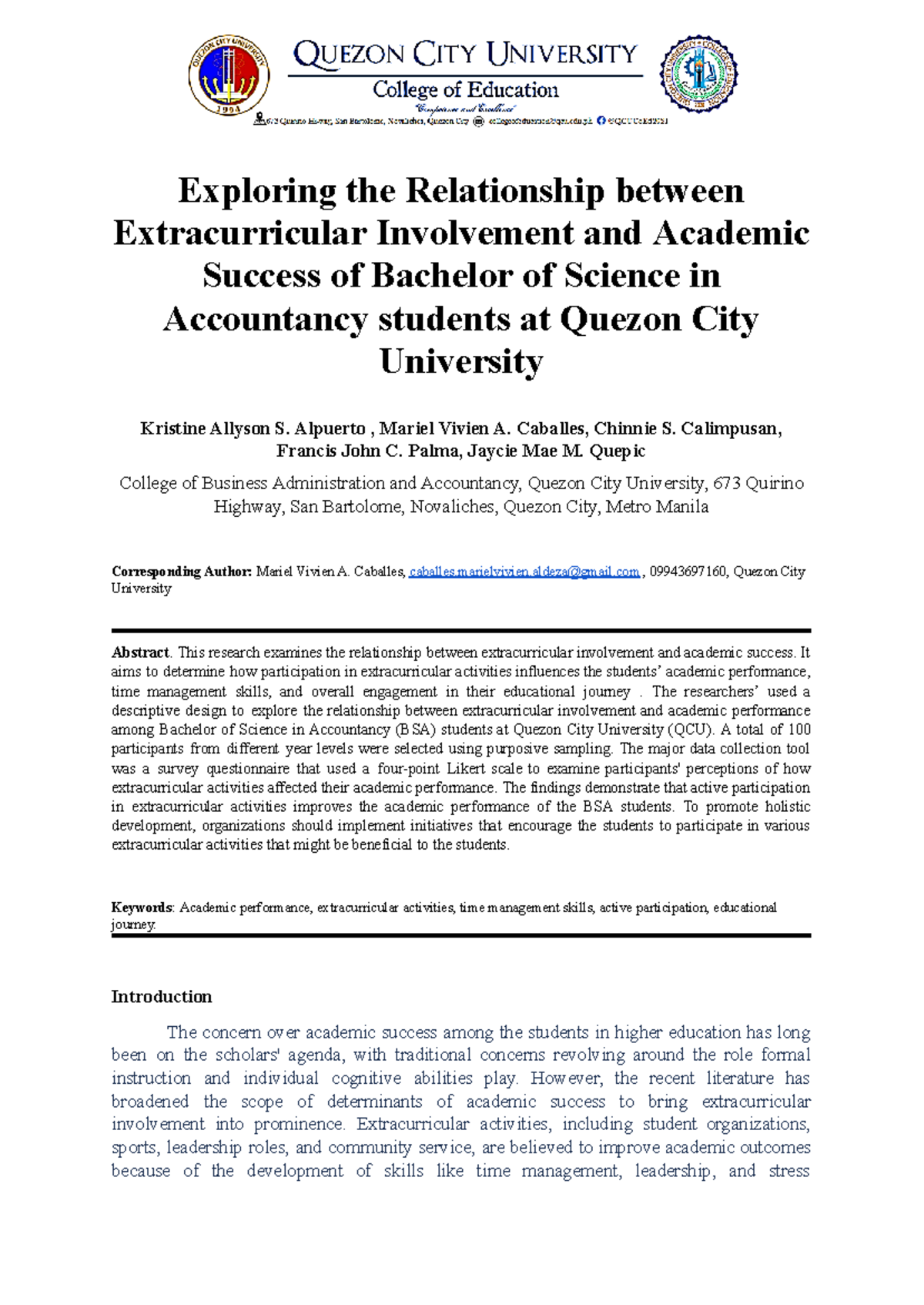 The Impact of Extracurricular Activities on Academic Success of BSA ...