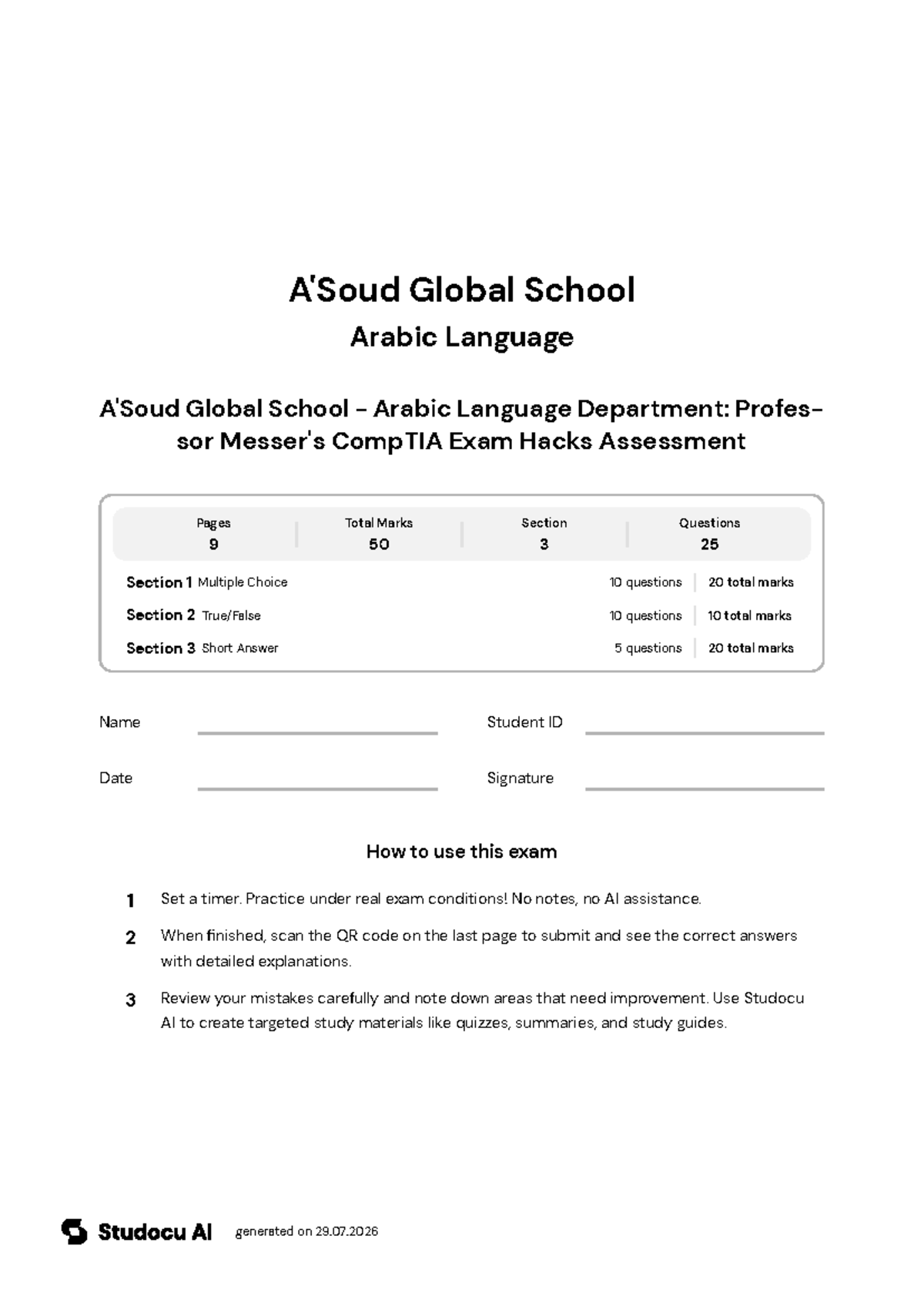 CompTIA Exam Hacks Assessment - A'Soud Global School - Studocu