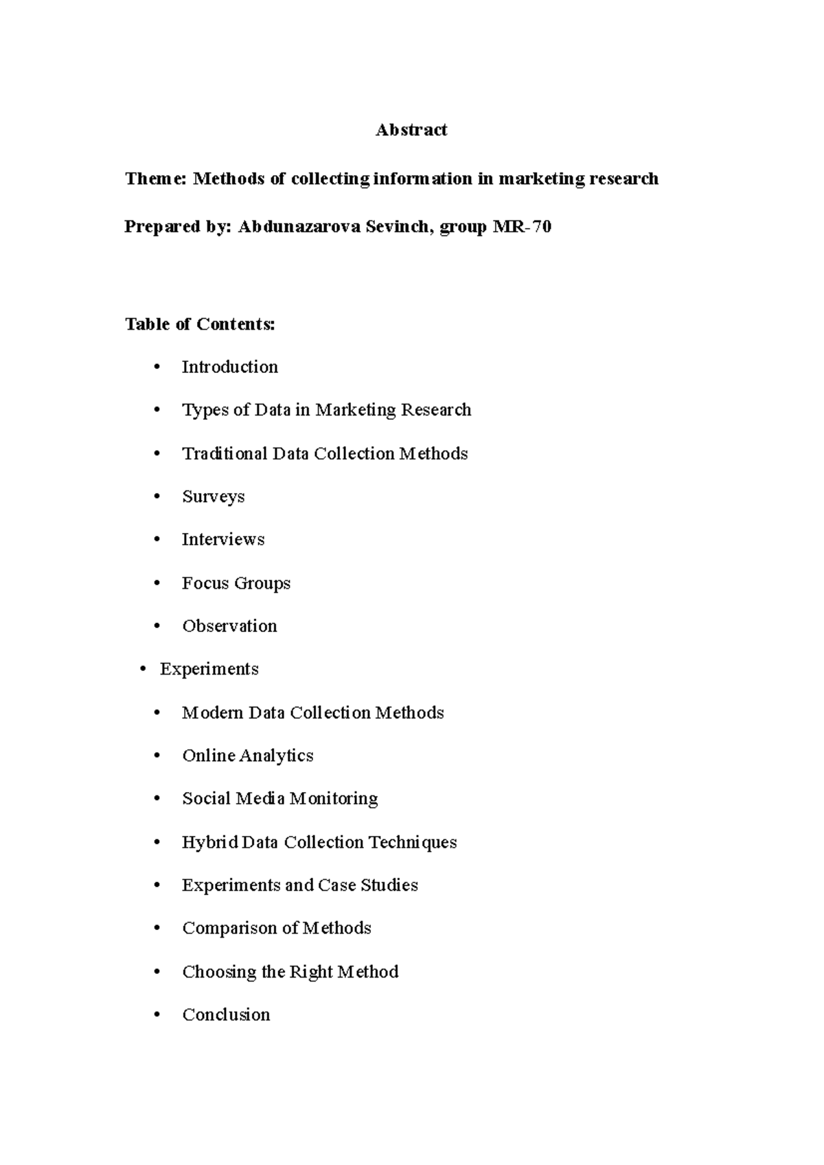 MR 101: Methods of Data Collection in Marketing Research - Studocu