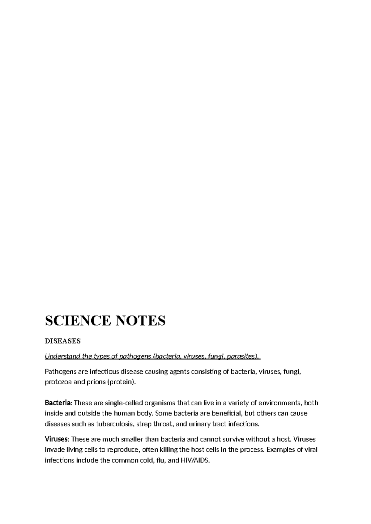 SCIENCE NOTES: Understanding Pathogens and Immune Response (SCI 101 ...