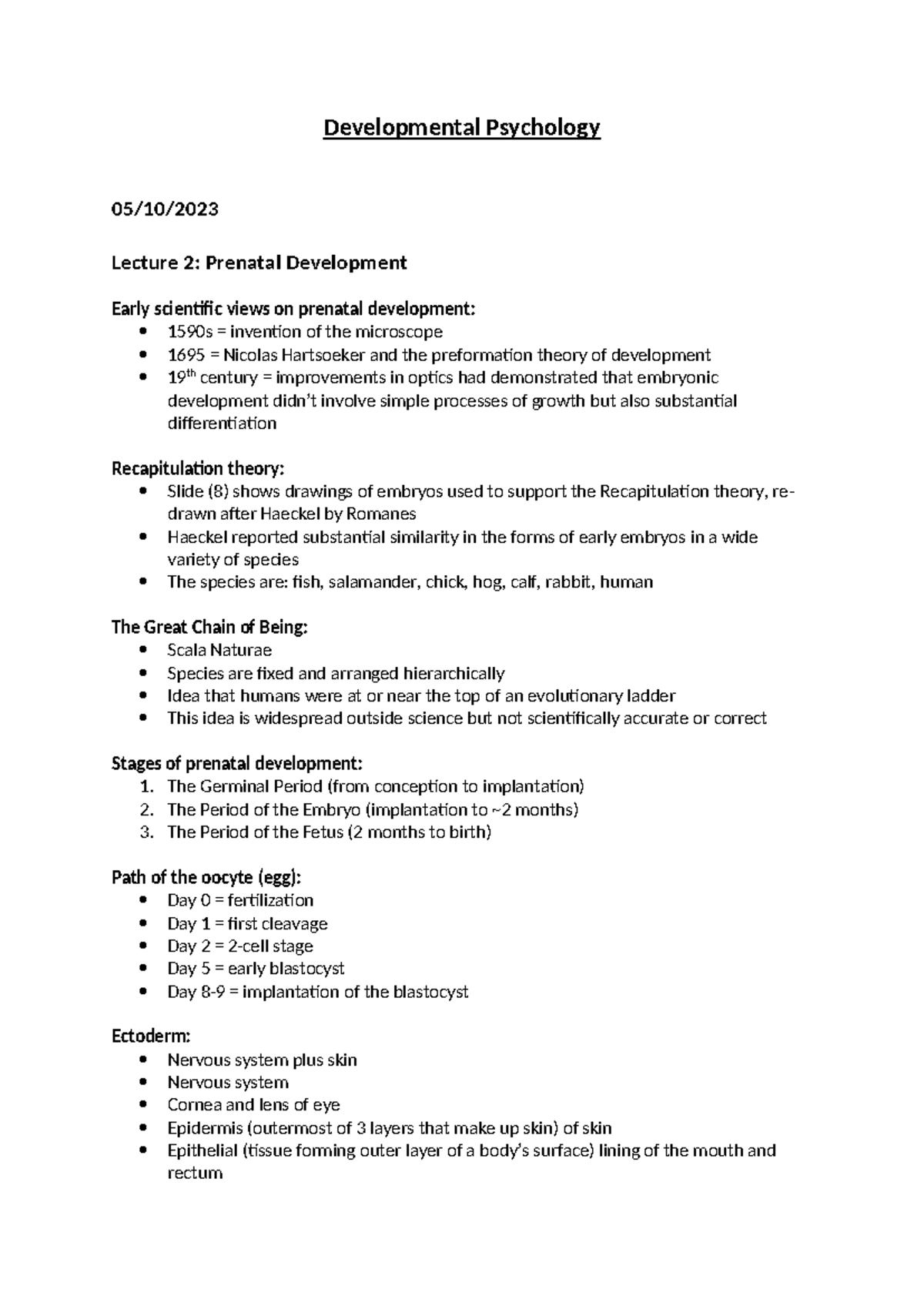 Lecture 2 - Prenatal Development - Developmental Psychology 05/10 ...