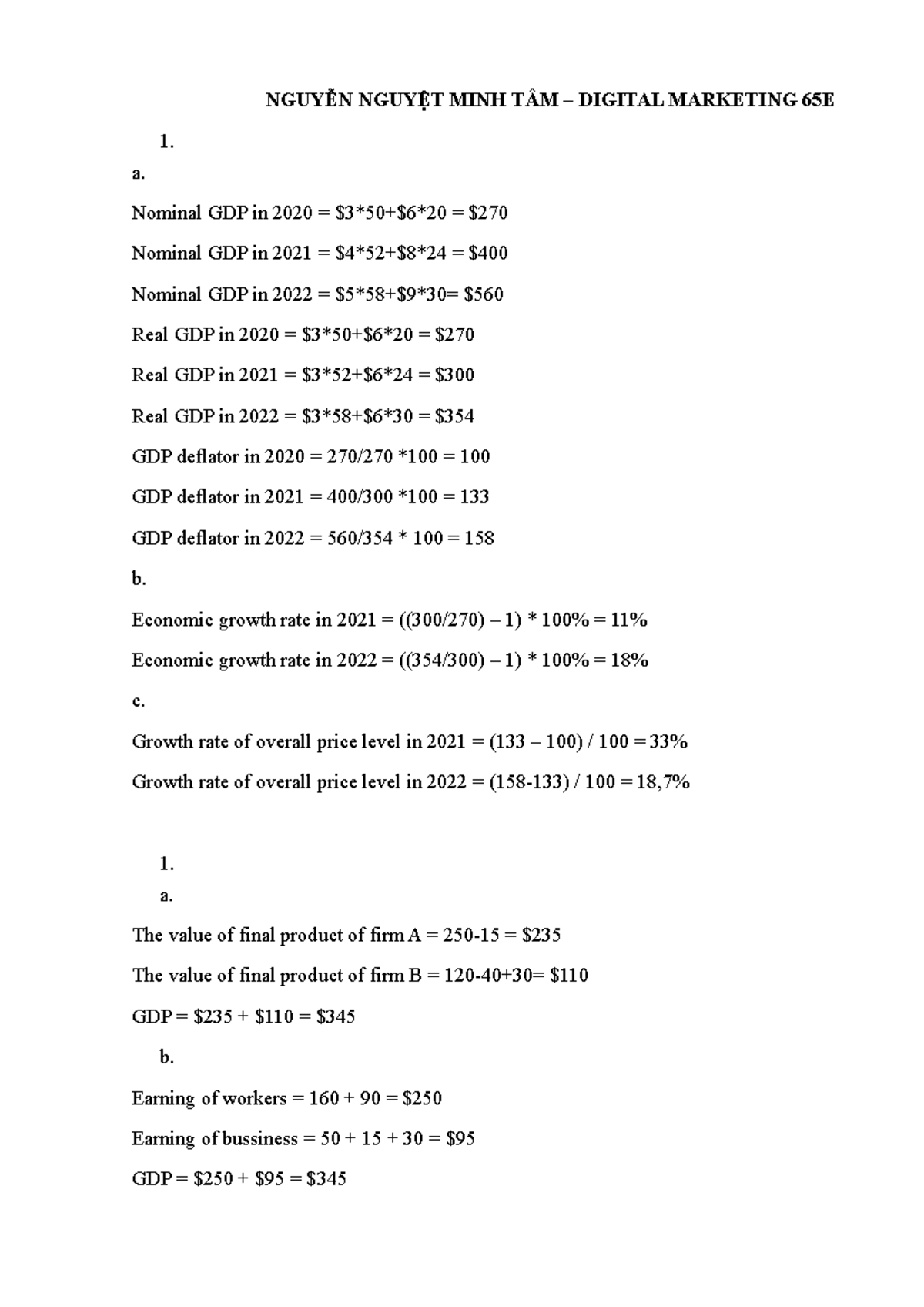 BT65E - Economic Analysis of GDP Calculation and Components - Studocu