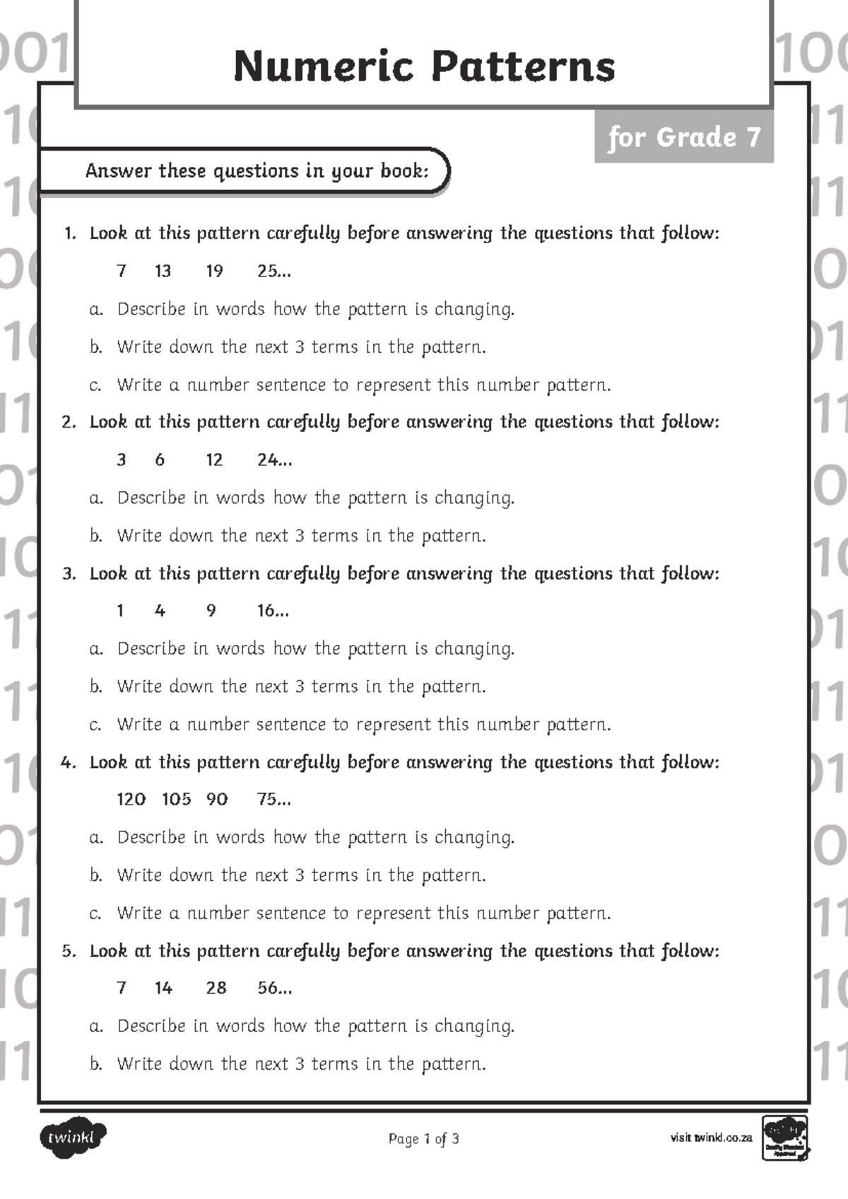 Numeric Patterns for Grade 7: Exercises and Solutions - Studocu