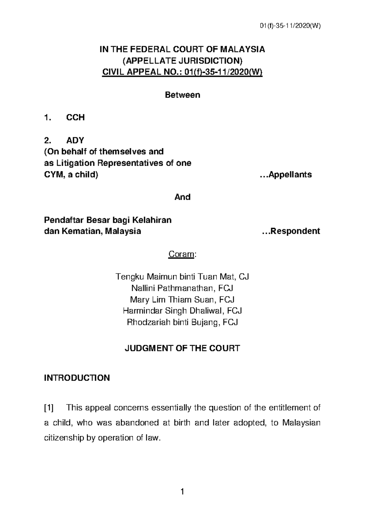 Judgment cch - law notes - IN THE FEDERAL COURT OF MALAYSIA (APPELLATE ...