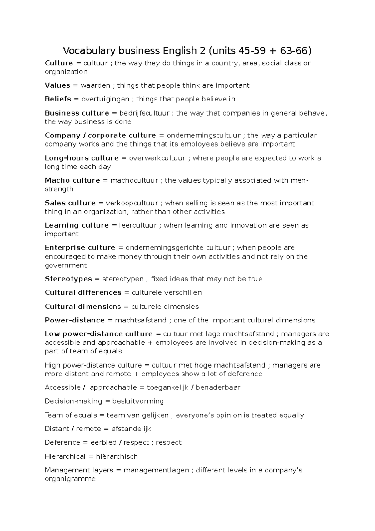 Vocabulary Business English 2: Key Terms from Units 45-59 & 63-66 - Studocu