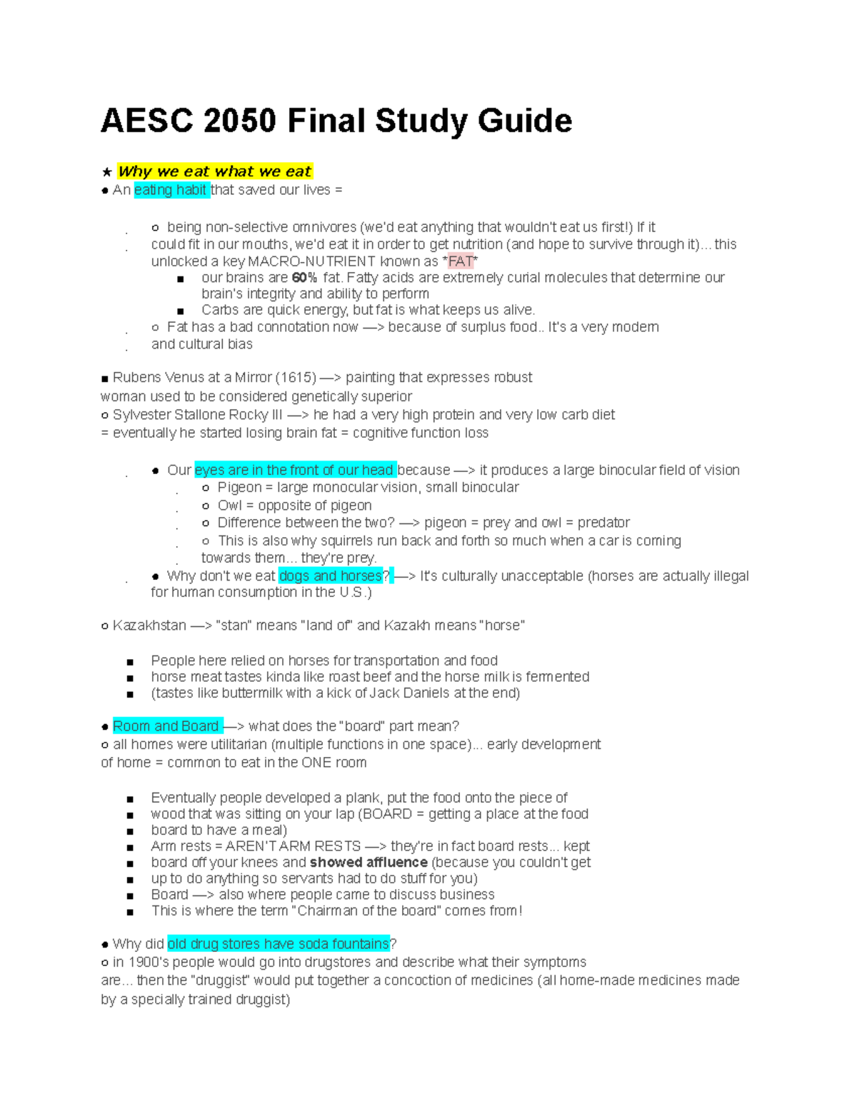 AESC 2050 Comprehensive Final Study Guide on Food and Agriculture - Studocu