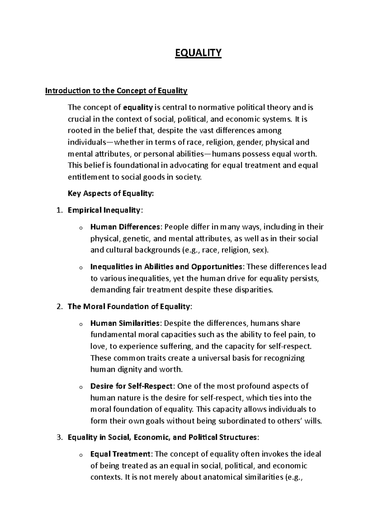Political Theory 101: Summary of Equality Concepts and Perspectives ...