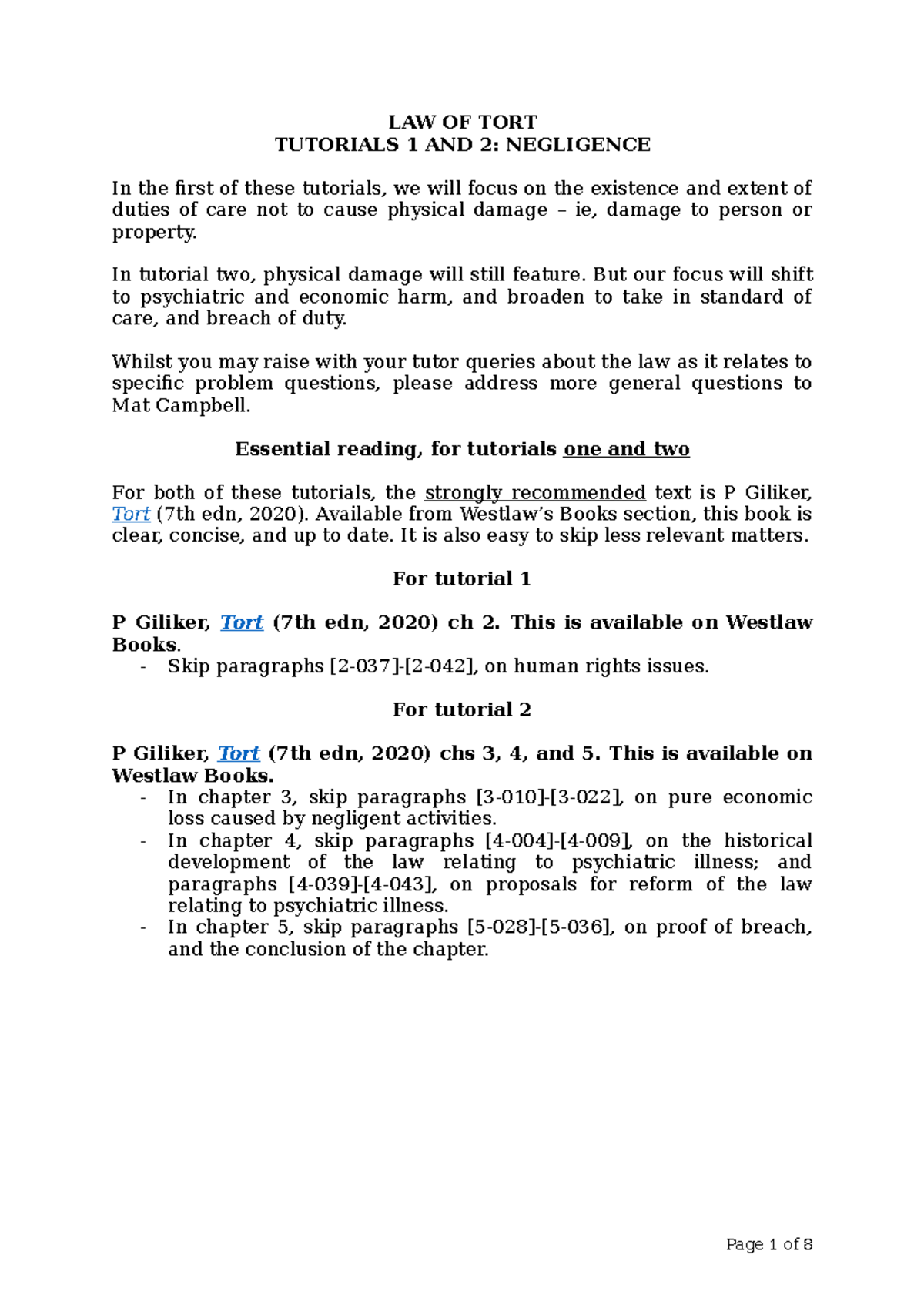 Tort LAW 123 - Negligence Tutorials 1 & 2: Duties of Care Explained ...