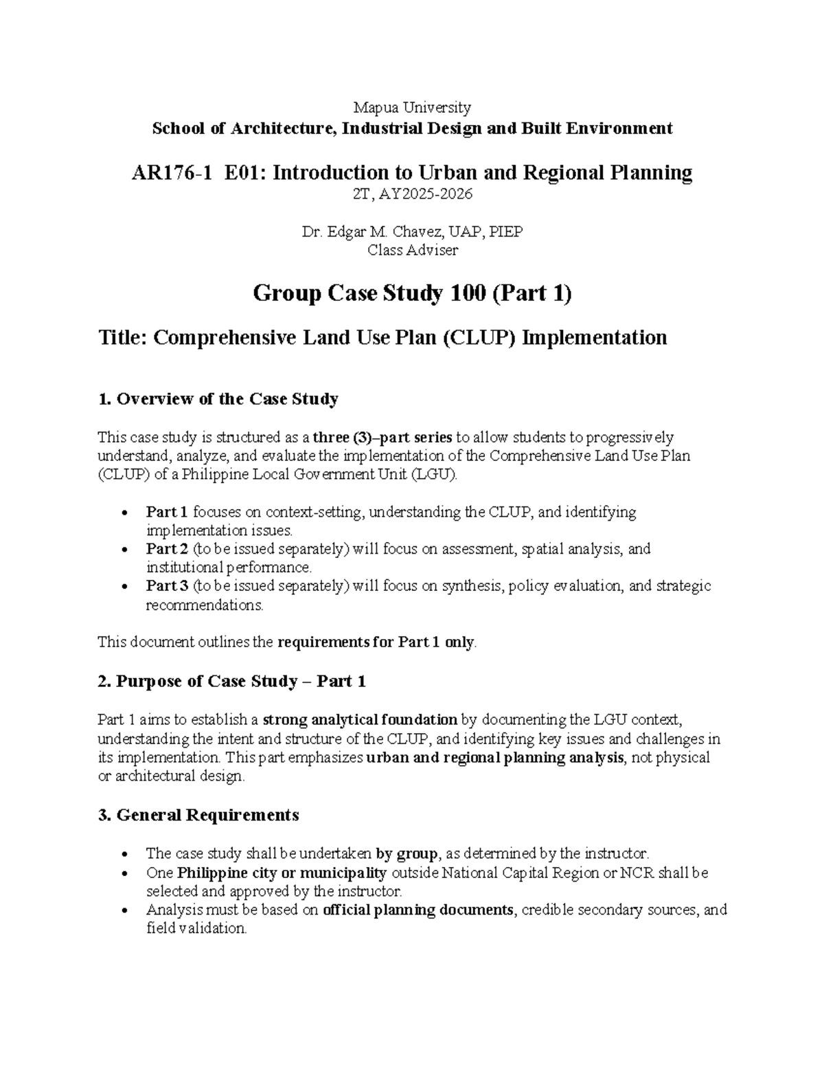 AR176-1 Group Case Study 100: CLUP Implementation Analysis (Part 1 ...