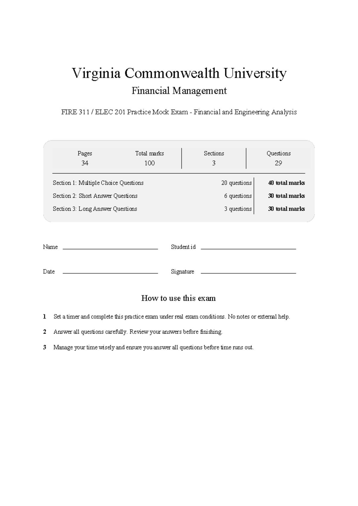 FIRE 311 Financial Management Mock Exam Practice 2026 - Studocu