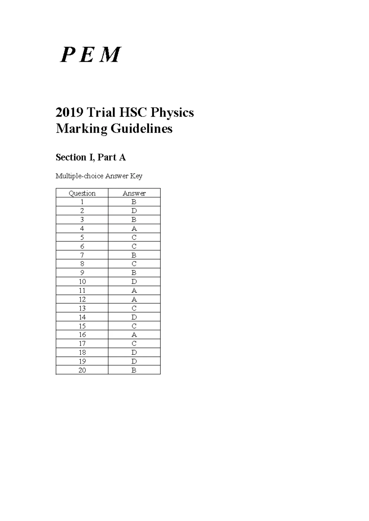 PEM 2019 Physics Trial HSC Exam Paper - Studocu