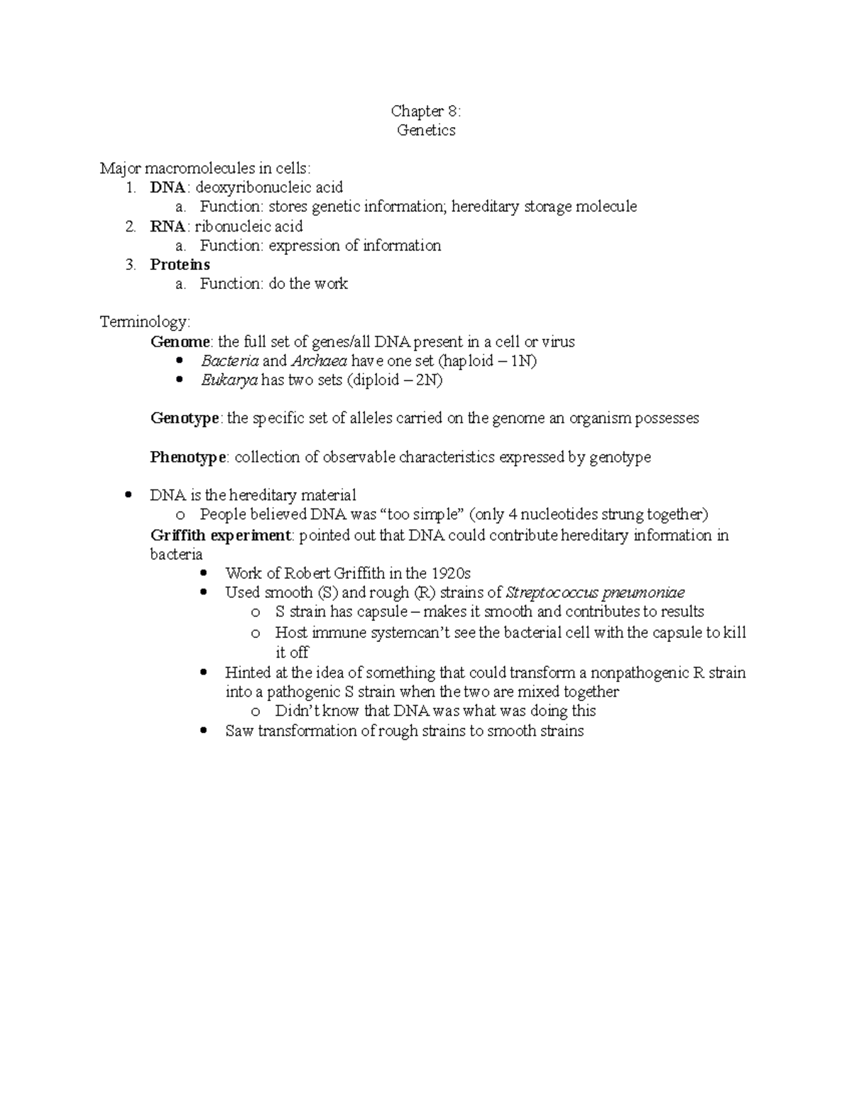 Chapter 8 - Genetics Overview in MCB 2610 Lecture Notes - Studocu
