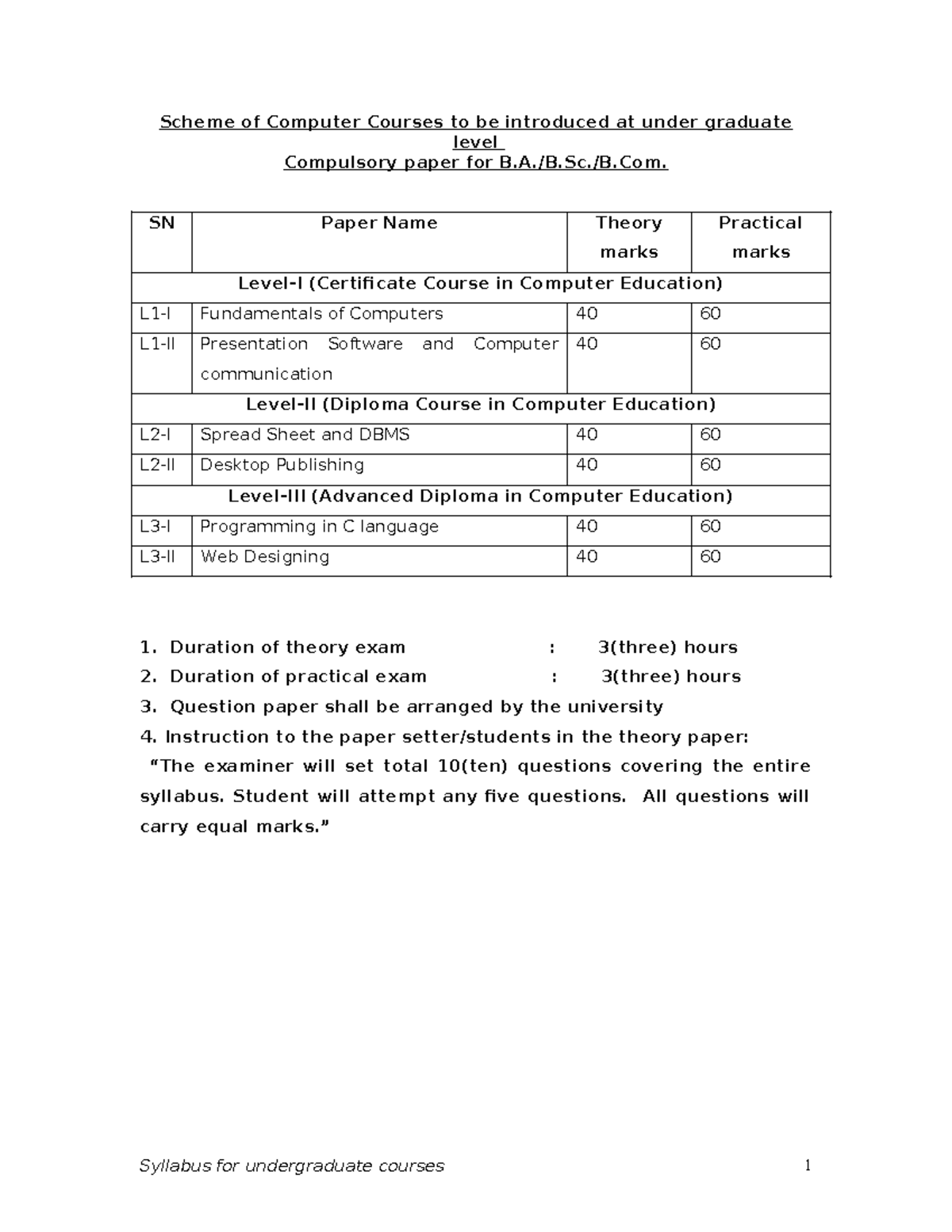 Babscbcom 09 - Notes - Scheme of Computer Courses to be introduced at ...