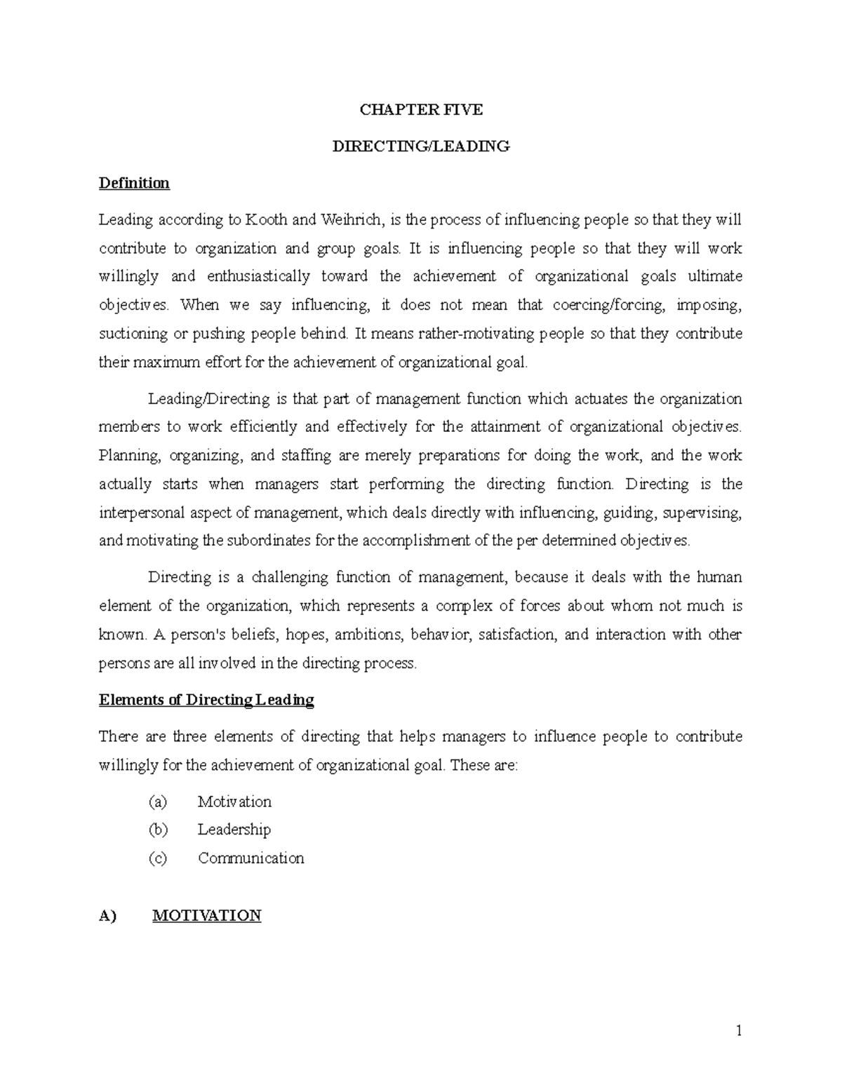 Ch 5 - Directing and Leading: Key Concepts in Management - Studocu