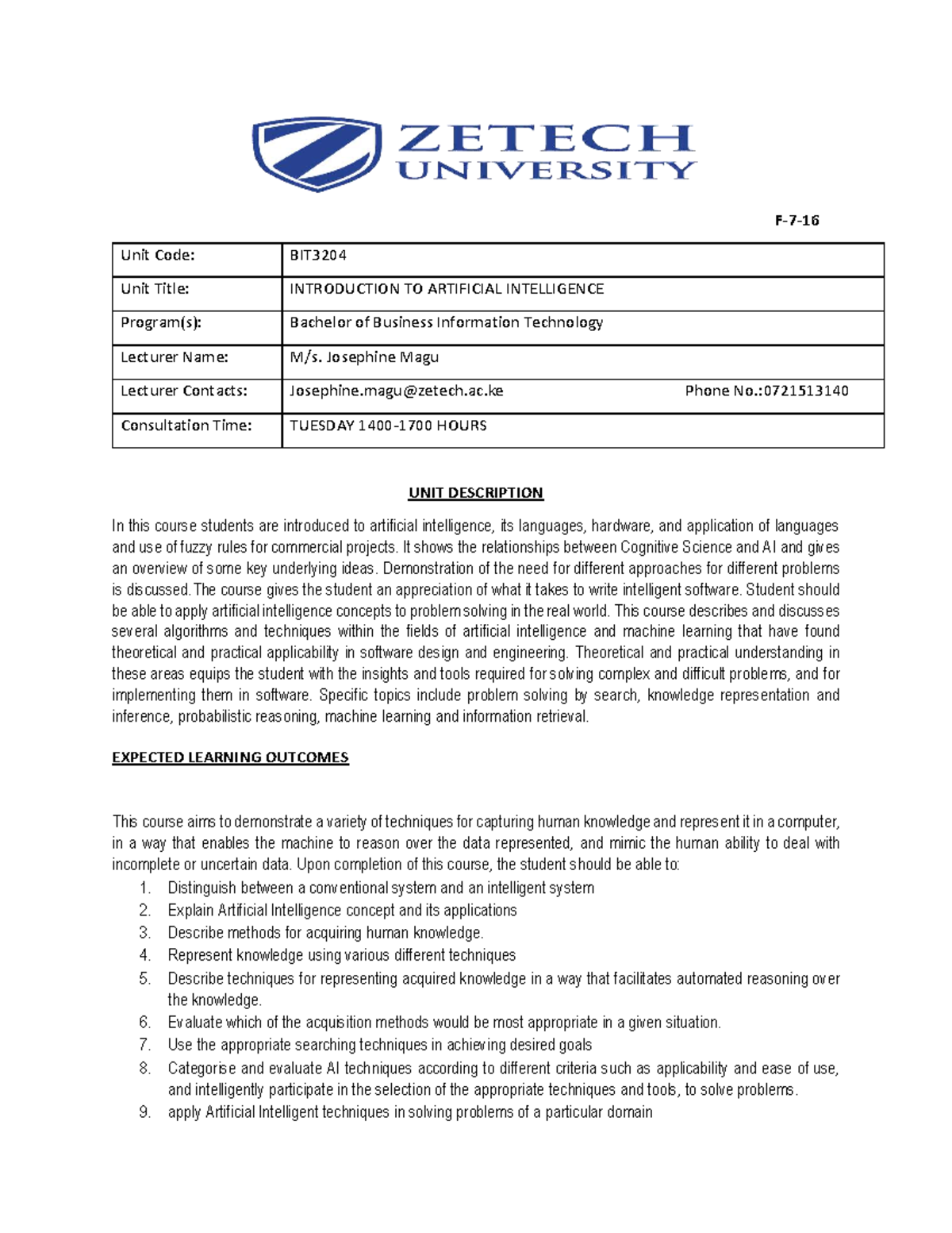 CO BIT3204 - Final Exam Study Notes for Introduction to AI - Studocu