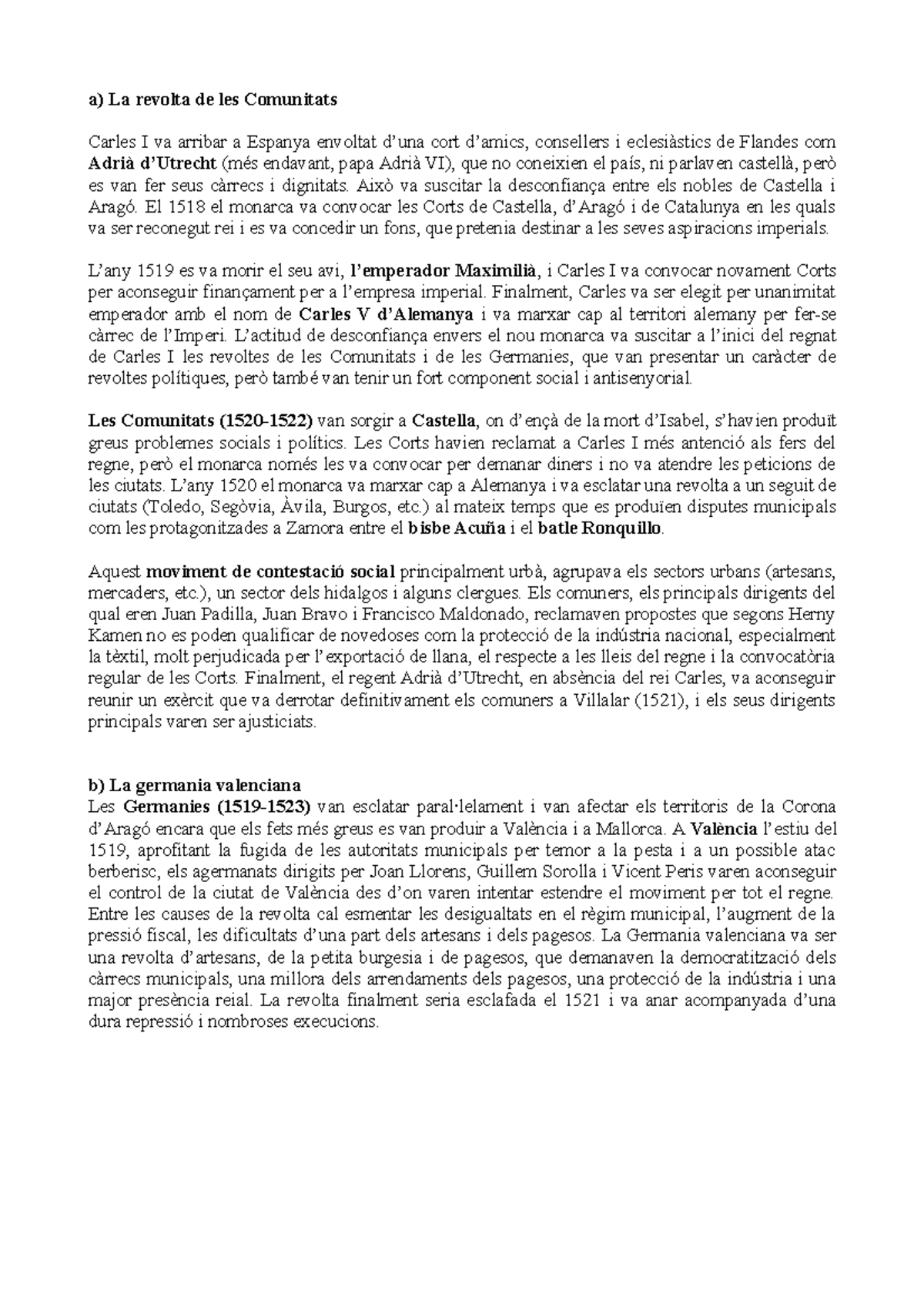 La revolta de les Comunitats i les Germanies - a) La revolta de les ...